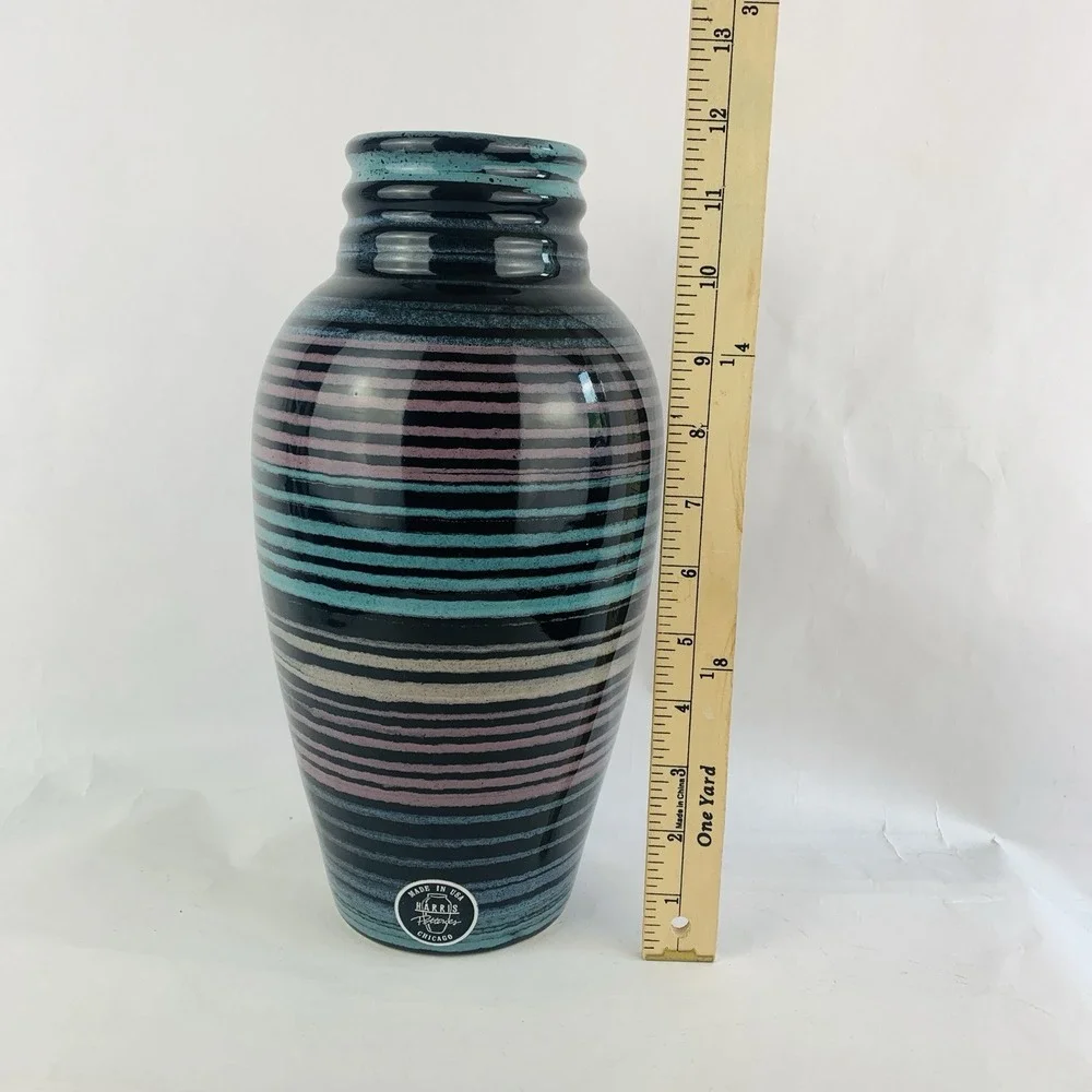 Vtg Harris Potteries Vase Chicago 1980s Retro Mid Century Modern Decor Striped